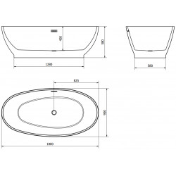 Luxury Bilbao szabadon álló fürdökád akril  180 x 90 cm, fehér - 51311809000 Térben álló kád