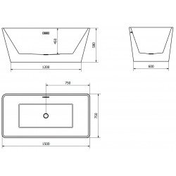 Luxury Malaga szabadon álló fürdökád akril  150 x 75 cm, fehér - 51421507500 Térben álló kád