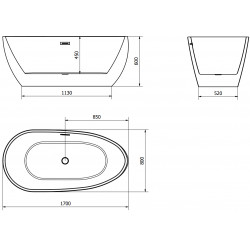 Luxury Eos szabadon álló fürdökád akril  170 x 80 cm, fehér - 52471708000 Térben álló kád