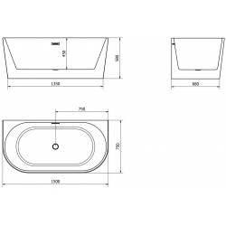 Luxury Oval szabadon álló fürdökád akril falhoz tolható 150 x 75 cm, fehér - 52671507500 Térben álló kád