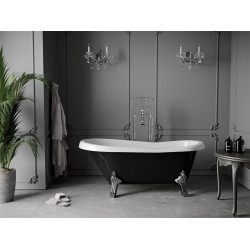 Luxury Retro szabadon álló fürdökád akril  150 x 73 cm, fehér/fekete, láb króm - 53251507375-00 Térben álló kád