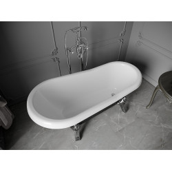Luxury Retro szabadon álló fürdökád akril  150 x 73 cm, fehér/fekete, láb króm - 53251507375-00 Térben álló kád
