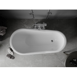 Luxury Retro szabadon álló fürdökád akril  150 x 73 cm, fehér/fekete, láb króm - 53251507375-00 Térben álló kád