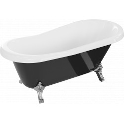 Luxury Retro szabadon álló fürdökád akril  150 x 73 cm, fehér/fekete, láb króm - 53251507375-00 Térben álló kád