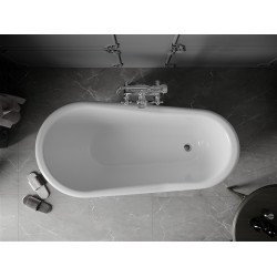 Luxury Retro szabadon álló fürdökád akril  150 x 73 cm, fehér/fekete, láb króm - 53251507375-00 Térben álló kád