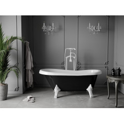 Luxury Retro szabadon álló fürdökád akril  150 x 73 cm, fehér/fekete, láb fehér  - 53251507375-20 Térben álló kád