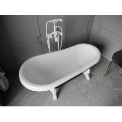 Luxury Retro szabadon álló fürdökád akril  150 x 73 cm, fehér/fekete, láb fehér  - 53251507375-20 Térben álló kád