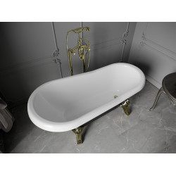 Luxury Retro szabadon álló fürdökád akril  150 x 73 cm, fehér/fekete, láb arany  - 53251507375-50 Térben álló kád