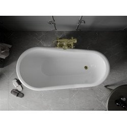 Luxury Retro szabadon álló fürdökád akril  150 x 73 cm, fehér/fekete, láb arany  - 53251507375-50 Térben álló kád