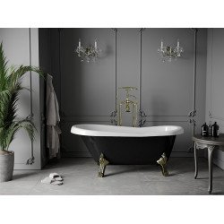 Luxury Retro szabadon álló fürdökád akril  150 x 73 cm, fehér/fekete, láb arany  - 53251507375-50 Térben álló kád
