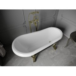 Luxury Retro szabadon álló fürdökád akril  150 x 73 cm, fehér/fekete, láb arany  - 53251507375-50 Térben álló kád