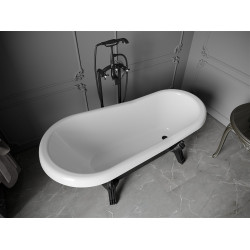 Luxury Retro szabadon álló fürdökád akril  150 x 73 cm, fehér/fekete, láb fekete  - 53251507375-70 Térben álló kád
