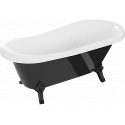 Luxury Retro szabadon álló fürdökád akril  150 x 73 cm, fehér/fekete, láb fekete  - 53251507375-70 Térben álló kád Térben álló kád 406959 Luxury