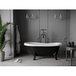 Luxury Retro szabadon álló fürdökád akril  150 x 73 cm, fehér/fekete, láb fekete  - 53251507375-70 Térben álló kád