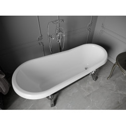 Luxury Retro szabadon álló fürdökád akril  170 x 75 cm, fehér/fekete, láb króm - 53251707575-00 Térben álló kád