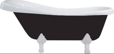 Luxury Retro szabadon álló fürdökád akril  170 x 75 cm, fehér/fekete, láb fehér  - 53251707575-20 Térben álló kád