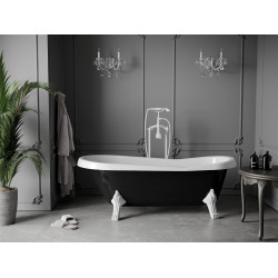 Luxury Retro szabadon álló fürdökád akril  170 x 75 cm, fehér/fekete, láb fehér  - 53251707575-20 Térben álló kád