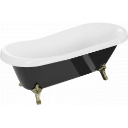 Luxury Retro szabadon álló fürdökád akril  170 x 75 cm, fehér/fekete, láb arany  - 53251707575-50 Térben álló kád Térben álló kád 406959 Luxury