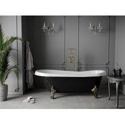 Luxury Retro szabadon álló fürdökád akril  170 x 75 cm, fehér/fekete, láb arany  - 53251707575-50 Térben álló kád