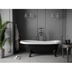 Luxury Retro szabadon álló fürdökád akril  170 x 75 cm, fehér/fekete, láb fekete  - 53251707575-70 Térben álló kád