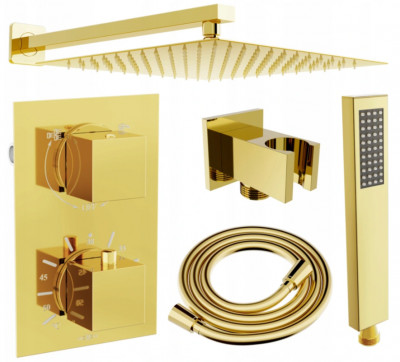 Mexen Cube DR02 rejtett zuhanyszett komplett  esöztetövel 25 cm,  arany - 77502DR0225-50 Zuhany szett komplett