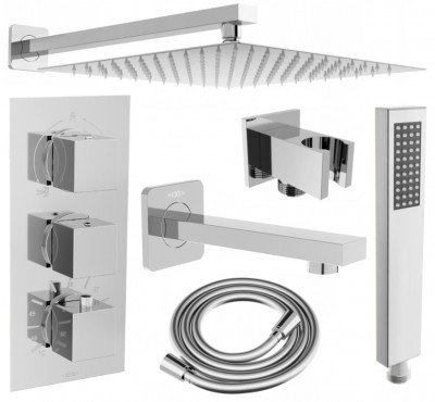 Mexen Cube DR02  komplett Kád-Zuhany szett  esöztetövel  25 cm, króm - 77503DR0225-00 Zuhany szett komplett