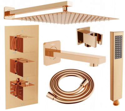 Mexen Cube DR02  komplett Kád-Zuhany szett  esöztetövel  30 cm, rózsa arany - 77503DR0230-60 Zuhany szett komplett