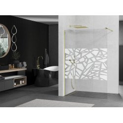 Mexen Kioto Walk-In Zuhanyfal 130 x 200 cm,  átlátszó üveg/fehér   8 mm,  arany  - 800-130-101-50-8 Walk-In Zuhanyfal