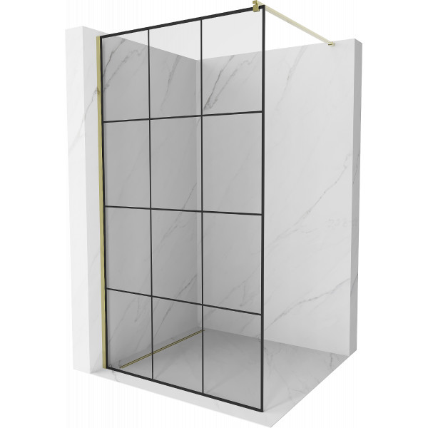 Mexen Kioto Walk-In Zuhanyfal 100 x 200 cm,  átlátszó üveg/ fekete    8 mm,  arany  - 800-100-101-50-7 Walk-In Zuhanyfal