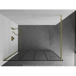 Mexen Kioto Walk-In Zuhanyfal 130 x 200 cm,  átlátszó üveg/ fekete    8 mm,  arany  - 800-130-101-50-7 Walk-In Zuhanyfal