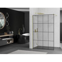 Mexen Kioto Walk-In Zuhanyfal 130 x 200 cm,  átlátszó üveg/ fekete    8 mm,  arany  - 800-130-101-50-7 Walk-In Zuhanyfal
