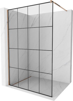 Mexen Kioto Walk-In Zuhanyfal 140 x 200 cm,  átlátszó üveg/ fekete    8 mm,  rózsa arany - 800-140-101-60-7 Walk-In Zuhanyfal