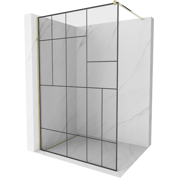 Mexen Kioto Walk-In Zuhanyfal 70 x 200 cm,  átlátszó üveg/ fekete    8 mm,  arany  - 800-070-101-50-7 Walk-In Zuhanyfal