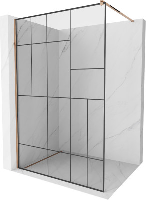 Mexen Kioto Walk-In Zuhanyfal 80 x 200 cm,  átlátszó üveg/ fekete    8 mm,  rózsa arany - 800-080-101-60-7 Walk-In Zuhanyfal