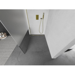 Mexen Kioto Walk-In Zuhanyfal 140 x 200 cm,  átlátszó üveg/ szatén  8 mm,  arany  - 800-140-101-50-3 Walk-In Zuhanyfal