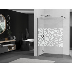Mexen Kioto Walk-In Zuhanyfal 140 x 200 cm,  átlátszó üveg/fehér   8 mm,  fekete  - 800-140-101-70-8 Walk-In Zuhanyfal
