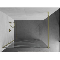 Mexen Kioto Walk-In Zuhanyfal 130 x 200 cm,  átlátszó üveg/fehér   8 mm,  arany  - 800-130-101-50-9 Walk-In Zuhanyfal