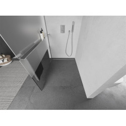 Mexen Kioto+ Walk-In Zuhanyfal    törölközö  tartóval  80 x 200 cm,  átlátszó üveg/ szatén  8 mm, króm - 800-080-121-01-3 Walk-In Zuhanyfal