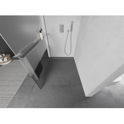 Mexen Kioto+ Walk-In Zuhanyfal    törölközö  tartóval  110 x 200 cm,  átlátszó üveg/ szatén  8 mm, króm - 800-110-121-01-3 Walk-In Zuhanyfal