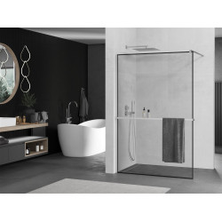 Mexen Kioto+ Walk-In Zuhanyfal    törölközö  tartóval  70 x 200 cm,  átlátszó üveg/ fekete    8 mm, króm - 800-070-121-01-7 Walk-In Zuhanyfal