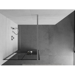 Mexen Kioto+ Walk-In Zuhanyfal    törölközö  tartóval  90 x 200 cm,  átlátszó üveg/ fekete    8 mm, króm - 800-090-121-01-7 Walk-In Zuhanyfal