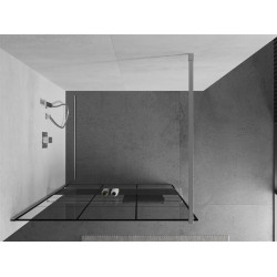 Mexen Kioto+ Walk-In Zuhanyfal    törölközö  tartóval  100 x 200 cm,  átlátszó üveg/ fekete    8 mm, króm - 800-100-121-01-7 Walk-In Zuhanyfal
