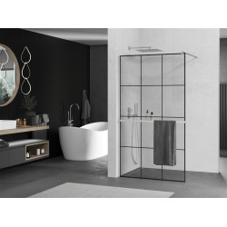 Mexen Kioto+ Walk-In Zuhanyfal    törölközö  tartóval  100 x 200 cm,  átlátszó üveg/ fekete    8 mm, króm - 800-100-121-01-7 Walk-In Zuhanyfal Walk-In Zuhanyfal 406594 Mexen