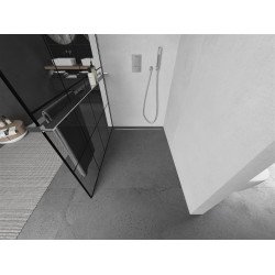 Mexen Kioto+ Walk-In Zuhanyfal    törölközö  tartóval  130 x 200 cm,  átlátszó üveg/ fekete    8 mm, króm - 800-130-121-01-7 Walk-In Zuhanyfal