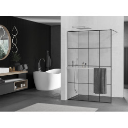 Mexen Kioto+ Walk-In Zuhanyfal    törölközö  tartóval  140 x 200 cm,  átlátszó üveg/ fekete    8 mm, króm - 800-140-121-01-7 Walk-In Zuhanyfal Walk-In Zuhanyfal 406594 Mexen