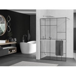 Mexen Kioto+ Walk-In Zuhanyfal    törölközö  tartóval  90 x 200 cm,  átlátszó üveg/ fekete    8 mm, króm - 800-090-121-01-7 Walk-In Zuhanyfal Walk-In Zuhanyfal 406594 Mexen