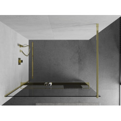 Mexen Kioto+ Walk-In Zuhanyfal    törölközö  tartóval  70 x 200 cm,  átlátszó üveg 8 mm,  arany  - 800-070-121-50- Walk-In Zuhanyfal
