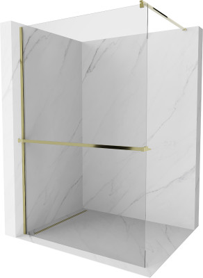 Mexen Kioto+ Walk-In Zuhanyfal    törölközö  tartóval  100 x 200 cm,  átlátszó üveg 8 mm,  arany  - 800-100-121-50-0 Walk-In Zuhanyfal