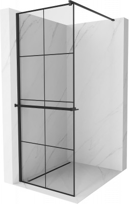 Mexen Kioto+ Walk-In Zuhanyfal    törölközö  tartóval  80 x 200 cm,  átlátszó üveg/ fekete    8 mm,  fekete  - 800-080-121-70-7 Walk-In Zuhanyfal