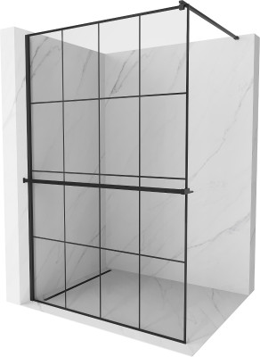 Mexen Kioto+ Walk-In Zuhanyfal    törölközö  tartóval  140 x 200 cm,  átlátszó üveg/ fekete    8 mm,  fekete  - 800-140-121-70-7 Walk-In Zuhanyfal